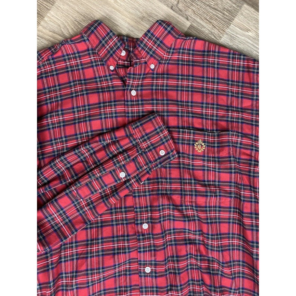 Polo Ralph Lauren Shirt w Crest Logo Red Tartan Plaid Men’s Size Large